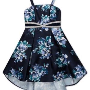 (NWT) Speechless Big Girls Social Hi/Lo Floral Jeweled Dress Navy/Teal Size 16